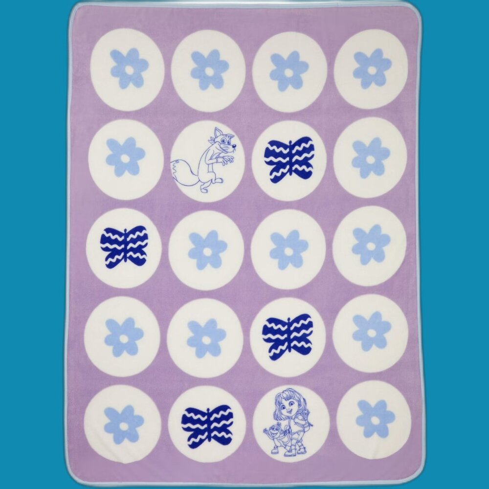 DORA Plush Fleece Throw Blanket Purple & White 46 x 60 Inches NEW